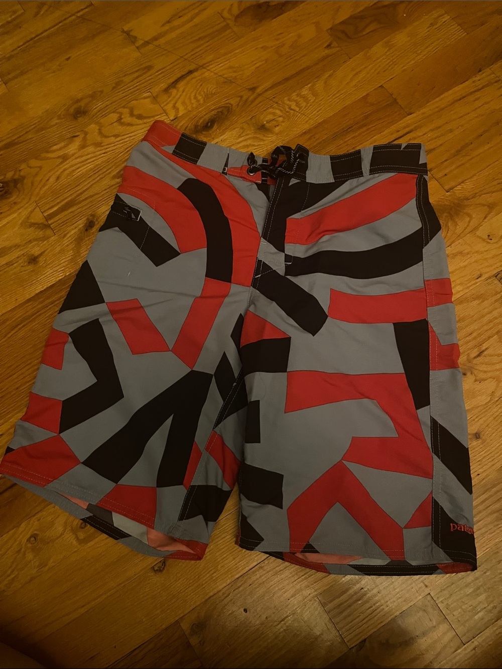 Patagonia Men's Red, Gray & Black Geometric Swim Board Shorts